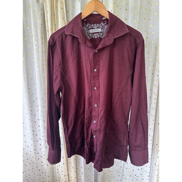 ZAGIRI Men's 100% Cotton Western Button Down White Stitching Detail Shirt L - Picture 2 of 8